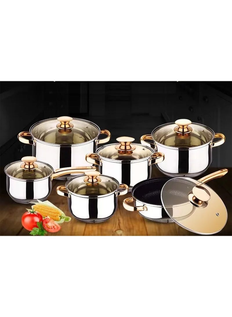 Kaisa Villa Luxury Stainless Steel Pots and Pans Cookware Set with Tempered Glass Lids, Induction and Gas Safe, Heat Resistant Handles, Complete Kitchen Cooking Solution - Image 3